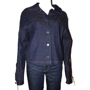 GDS Goddess Denim Jean Button Up Blouse Shirt Laced Up Sleeves Vintage Size XL